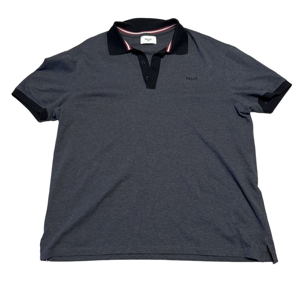 Bally Grey Black Short Sleeve Mother Of Pearl Collared Polo Shirt Men's 42